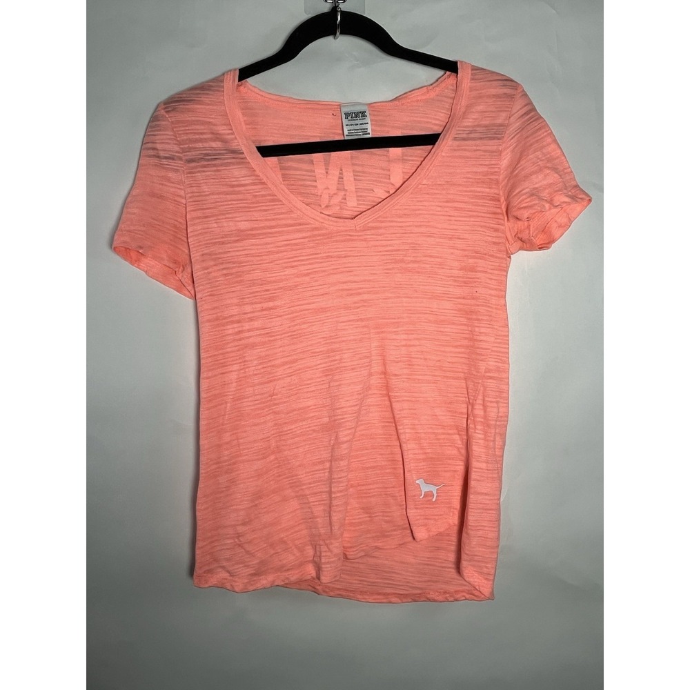 Victoria's Secret PINK V Neck‎ Tee Size XS (Fits Up To M) Dog EUC Comfy Soft